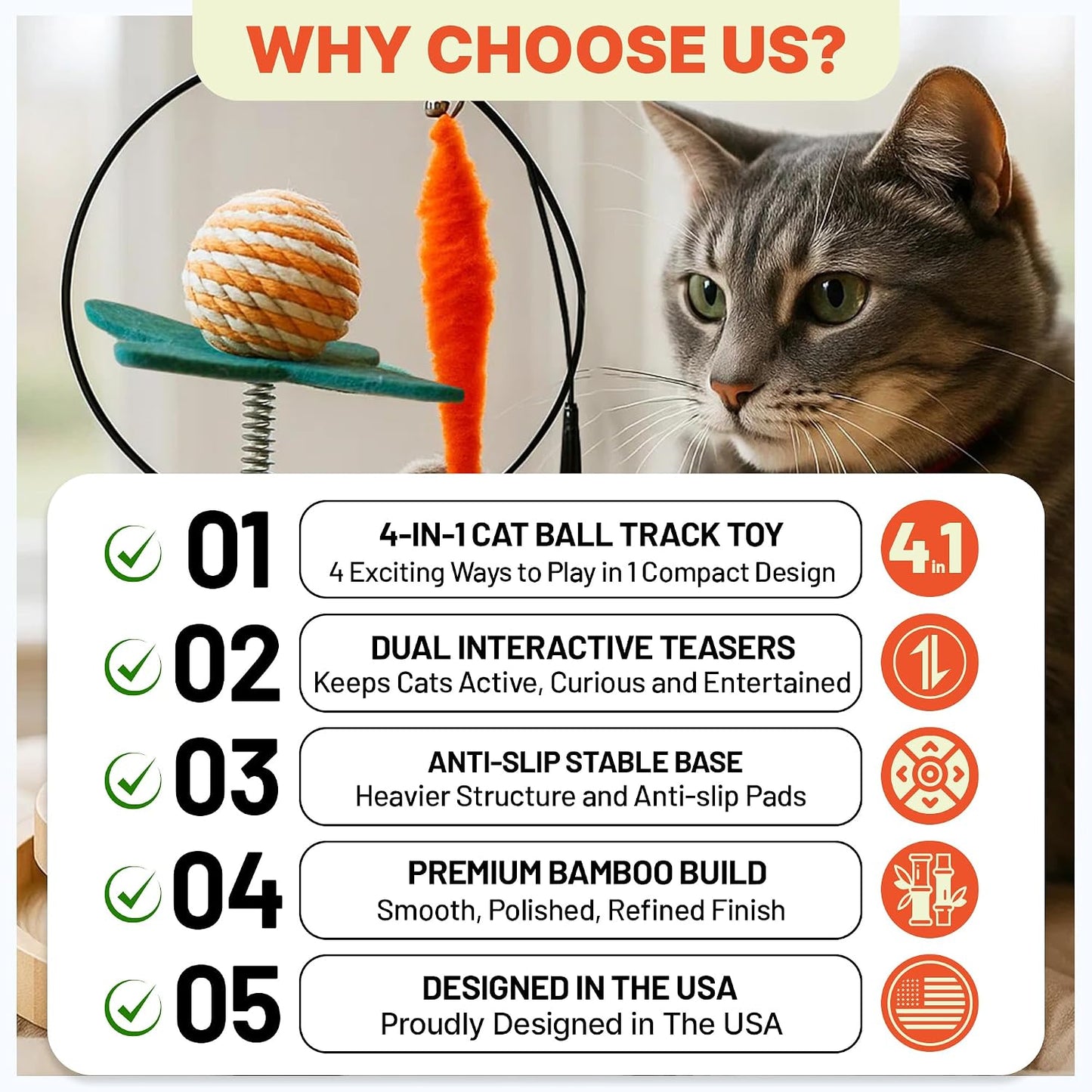 Pista bolas gato 3 niveles 9 bolas madera varita gusano