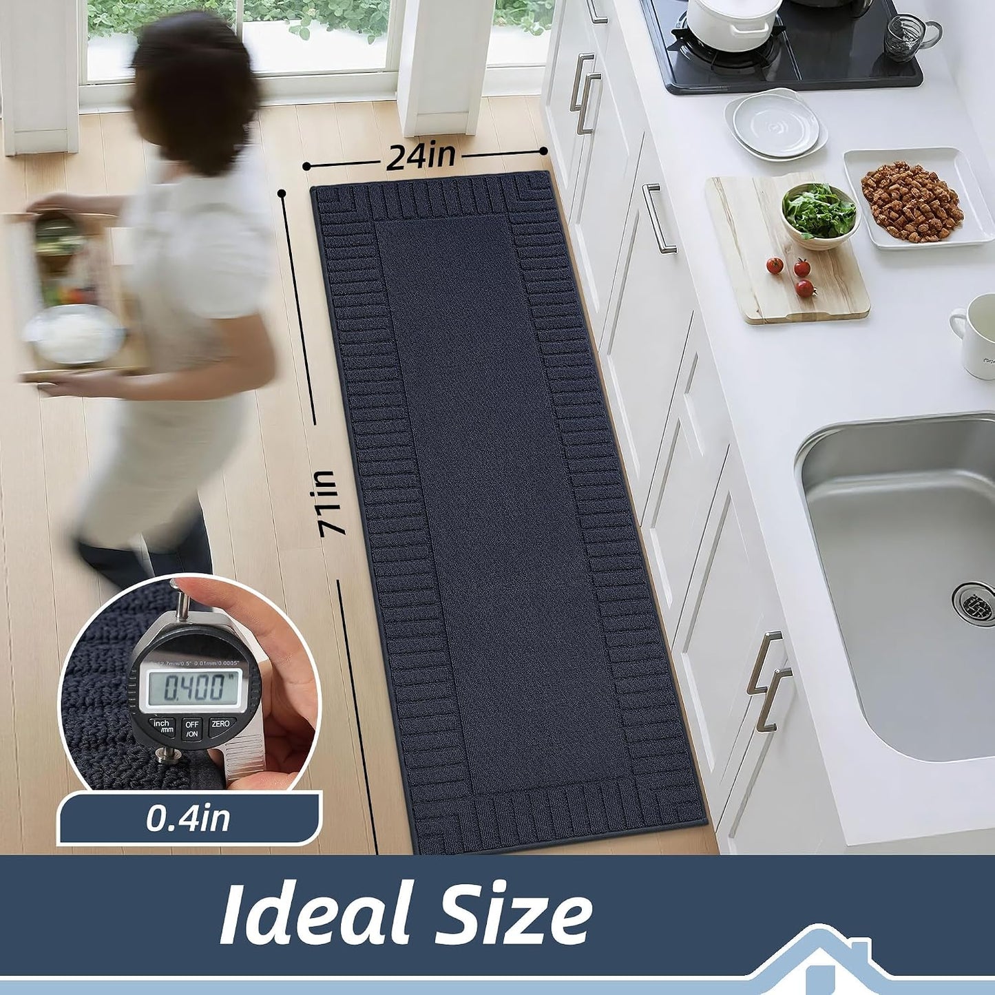 Tapete cocina antiderrap absorbente lavable azul 24x71pulg