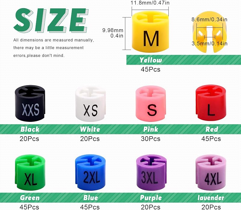 290 Ganchos Plástico Coloridos para Perchas Alambre XXS a 4XL