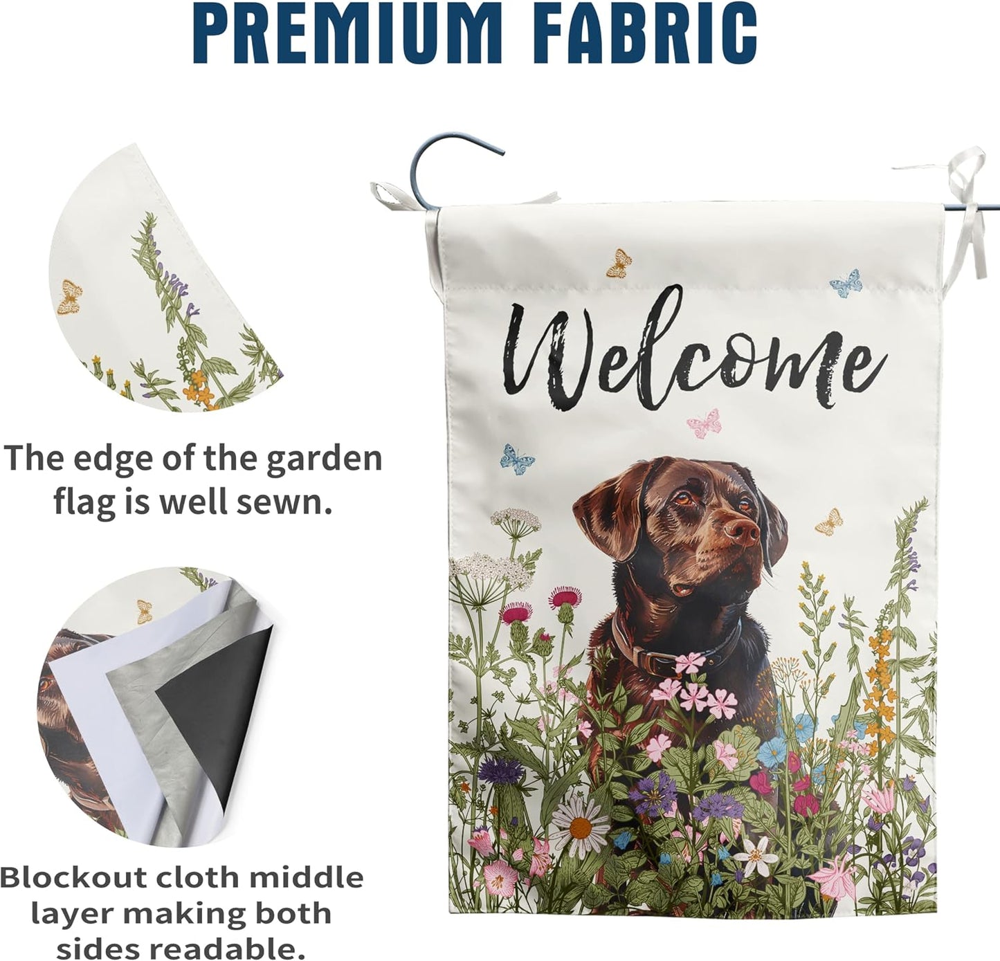 Bandera jardín diseño floral perro labrador chocolate