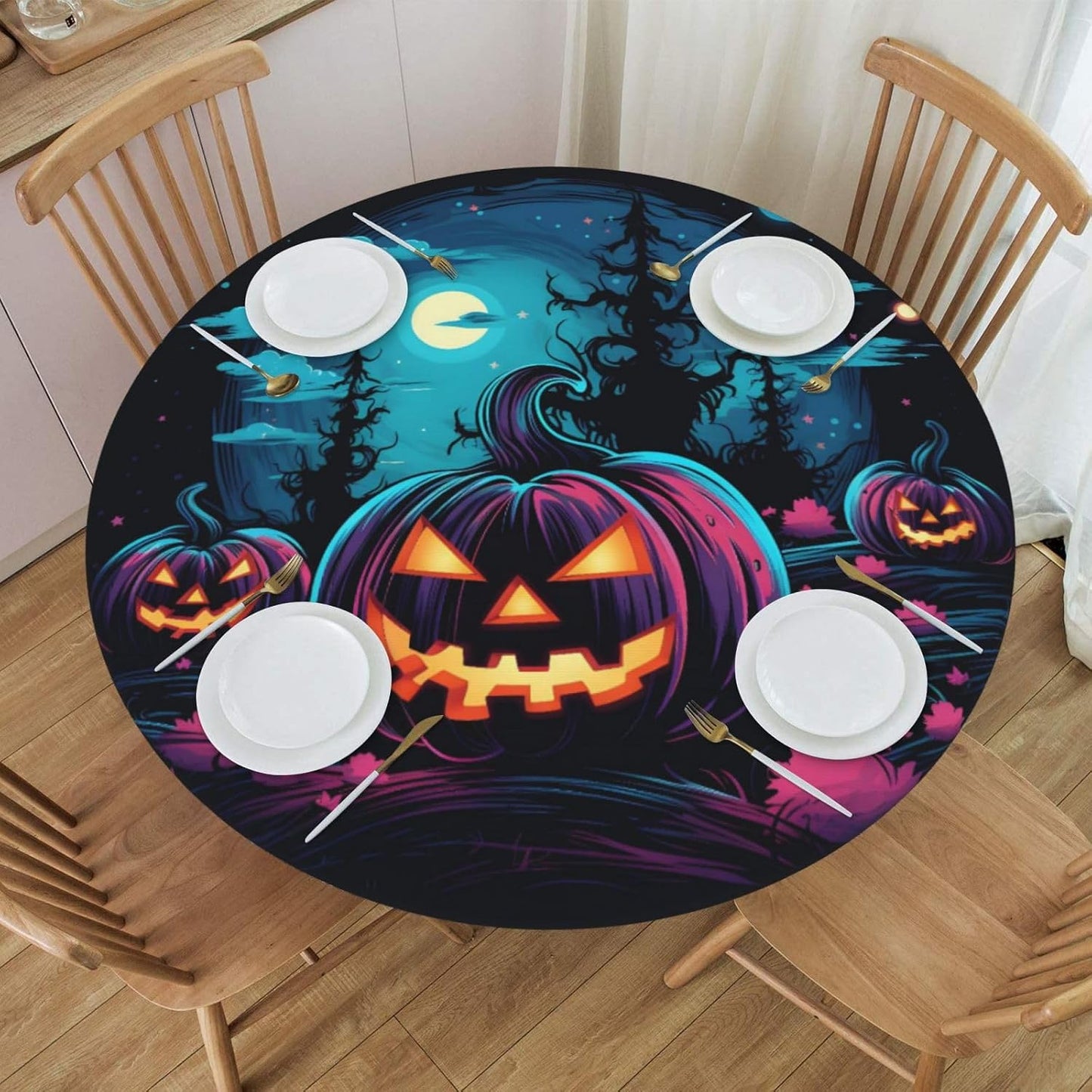 Mantel redondo Halloween poliéster elástico impermeable