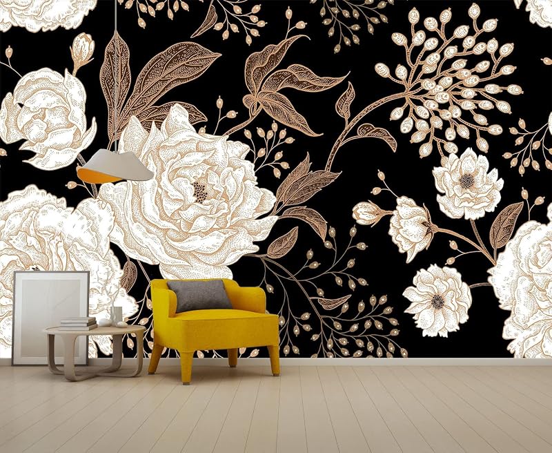 Papel tapiz floral vintage peonías y rosas 195x120