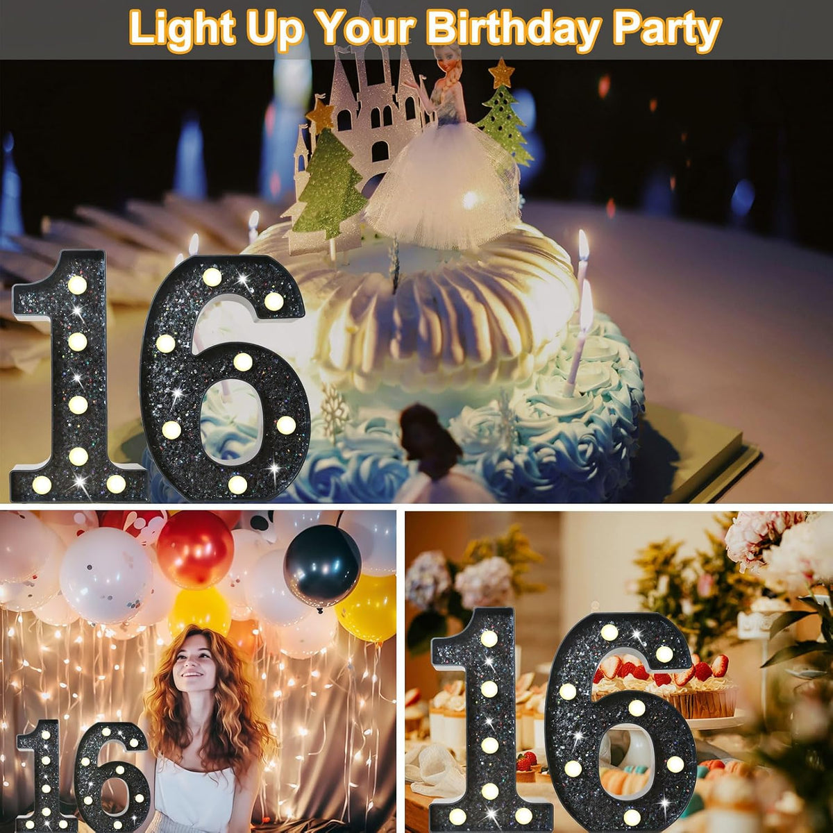 Letrero LED purpurina cumpleaños 16 años