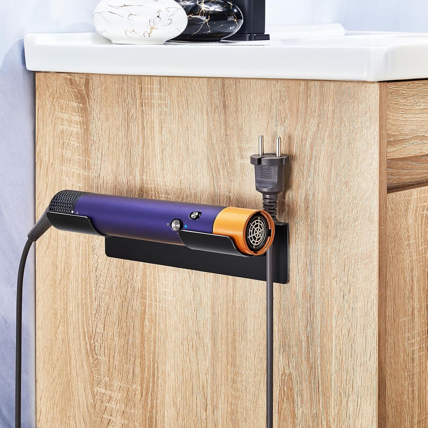 Soporte pared para rizador y plancha con adhesivo