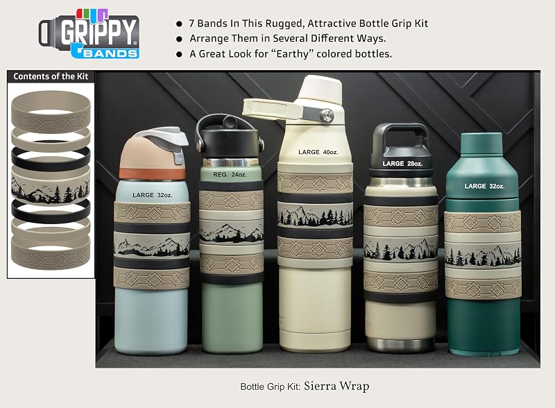 Kit agarre botella agua 7 bandas silicona estilo Sierra Wrap