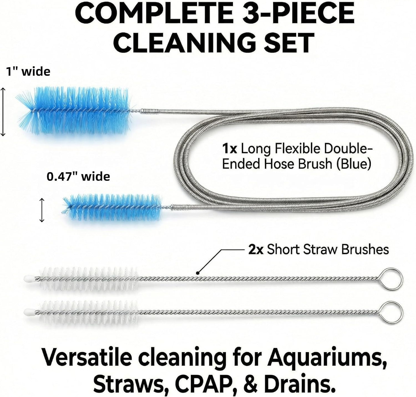 Kit 3 Pzas Cepillo Tubo Acuario 59pulg 2x8 Cepillos Pajilla