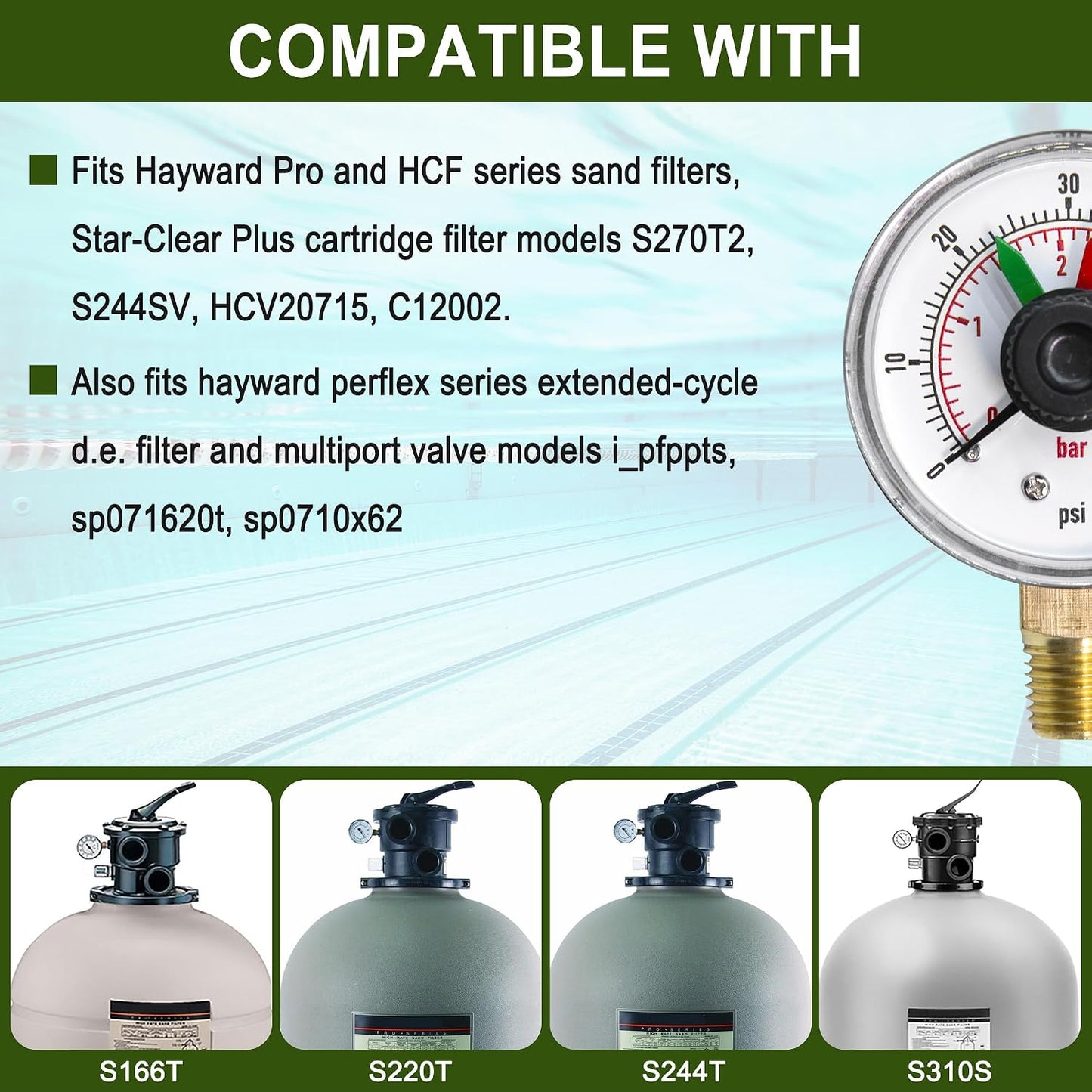 Manómetro caja cinta PTFE repuesto filtro Hayward
