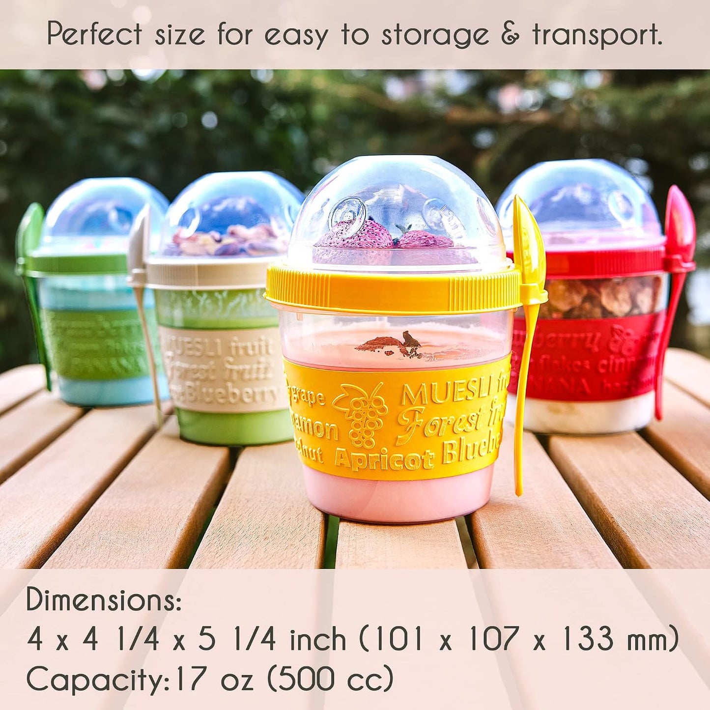4 Tazas Parfait 17oz Plástico Recipiente Avena Cuchara