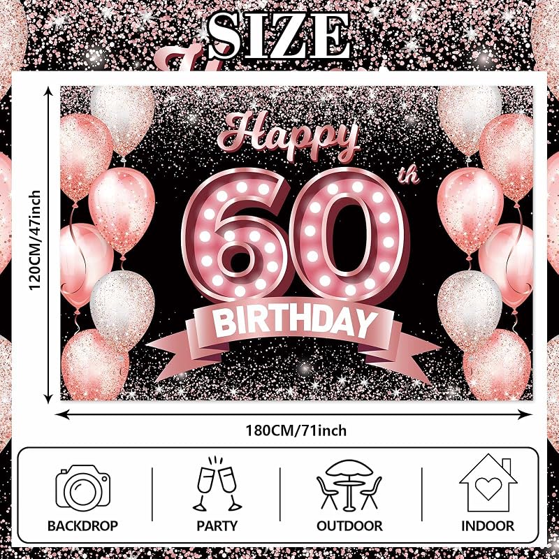 Bandera 60 cumpleaños oro rosa confeti decoración globos