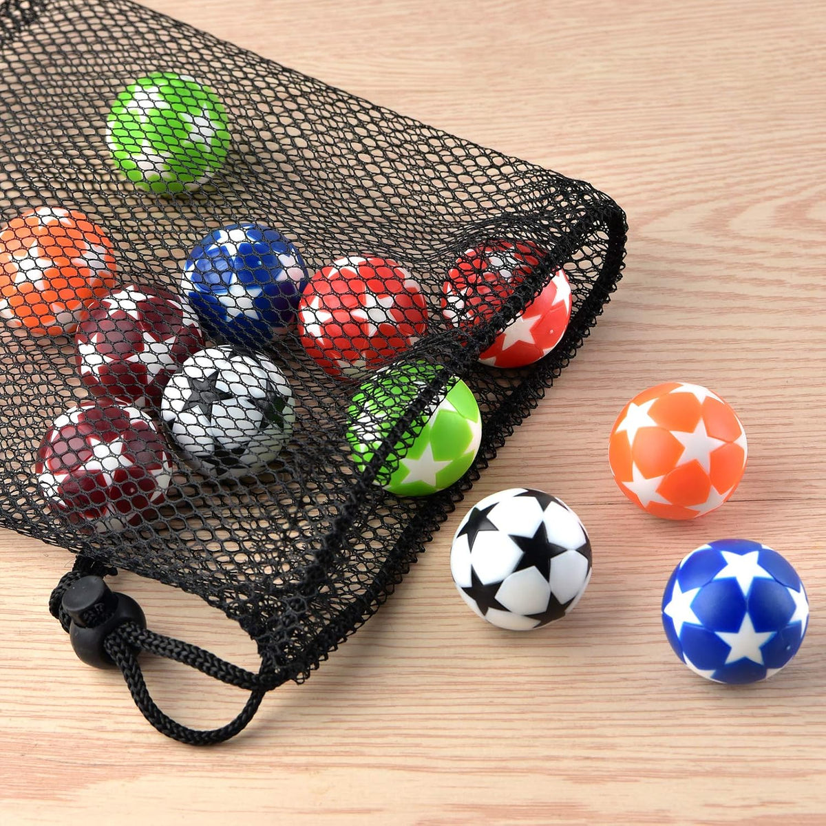 18 Pelotas Futbolín 1.28pulg Multicolor con Bolsa Negro