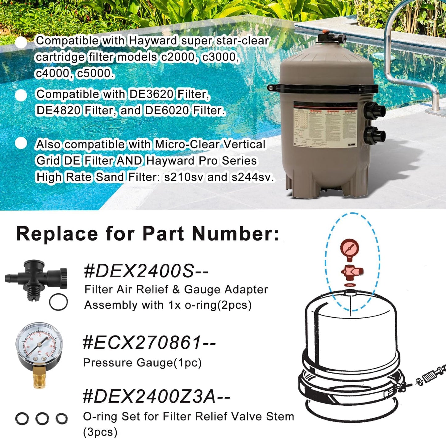 Conjunto adaptador manómetro juntas tóricas para filtro