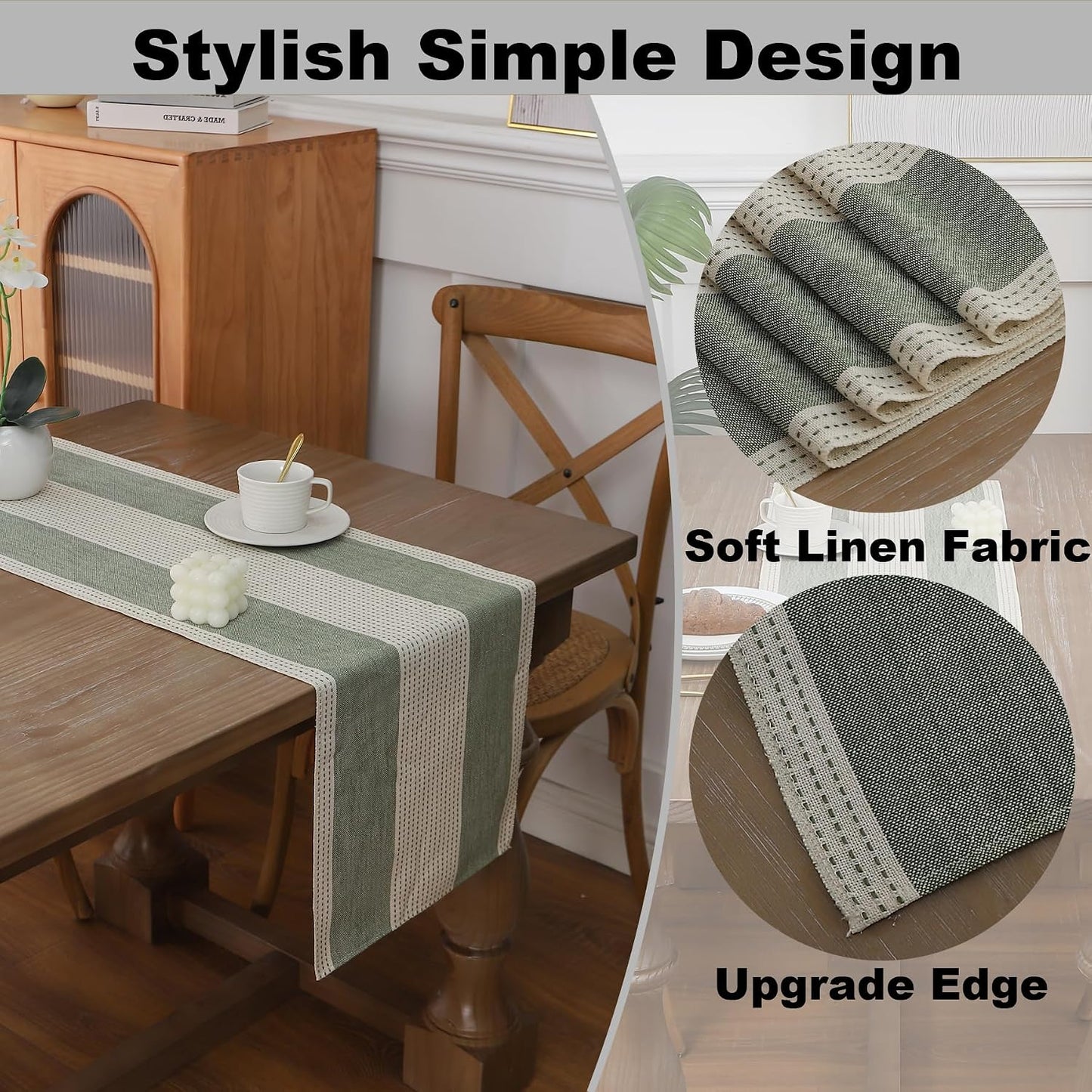 Mesa Bohemia Rústica Algodón Lino 24x13pulg Verde