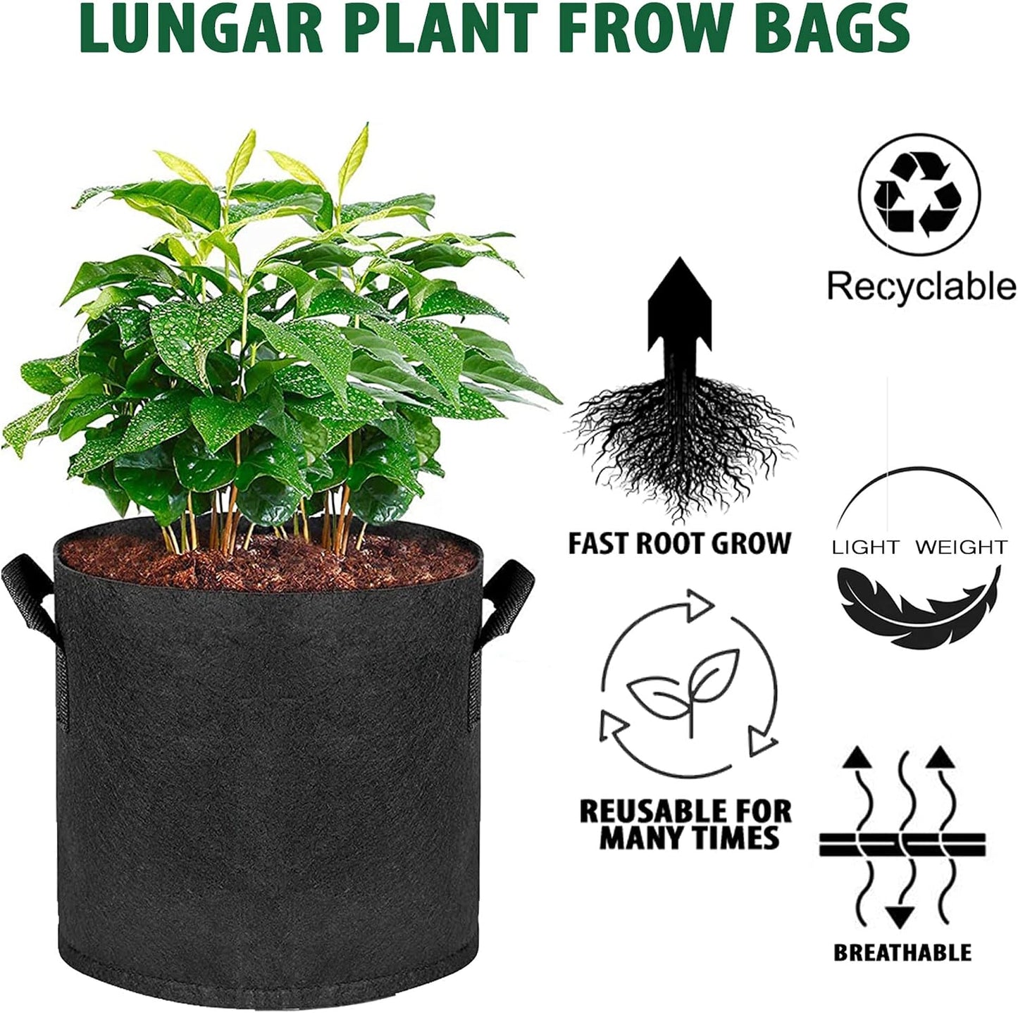 Bolsas cultivo 2gal pack 10 con asas tela resistente