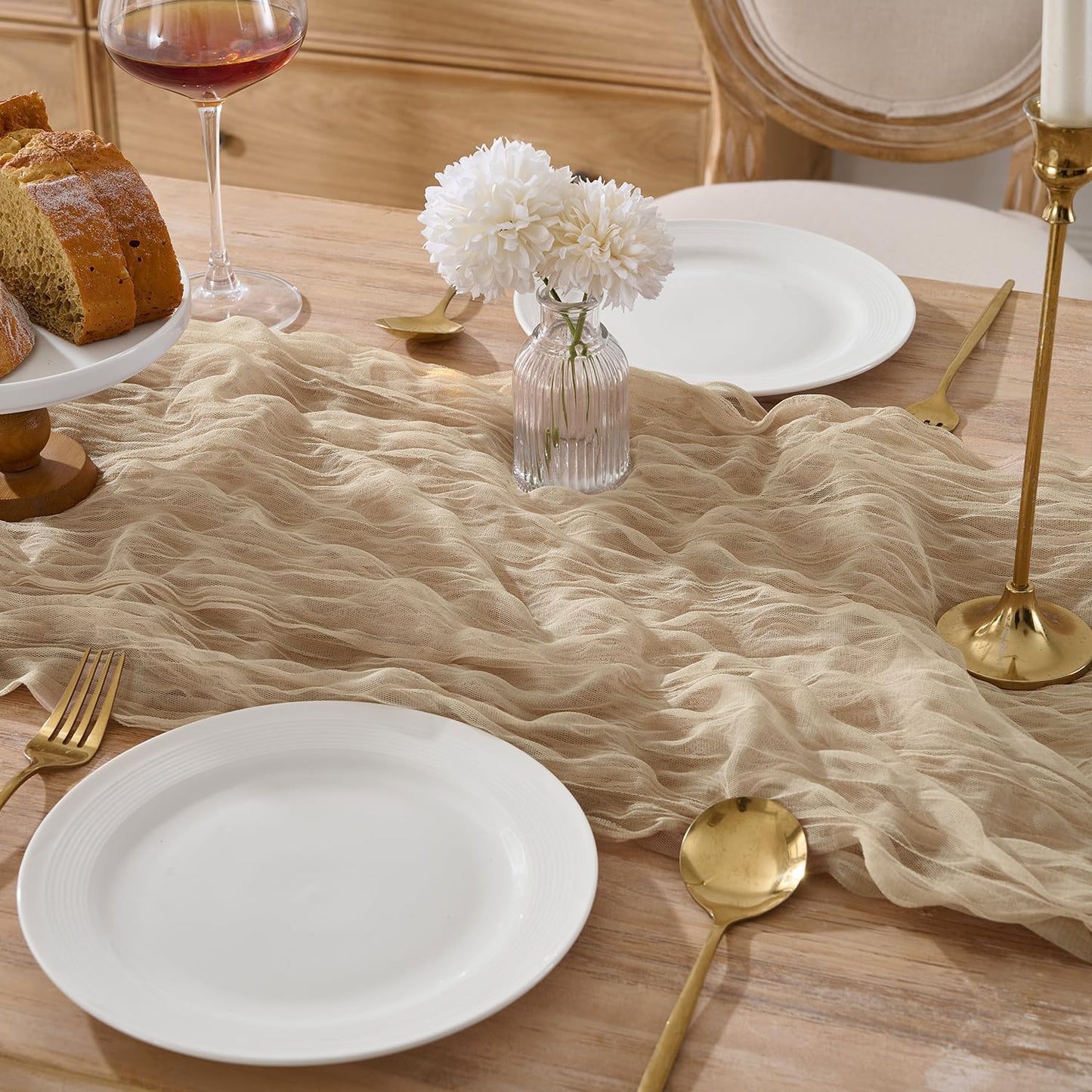 Camino mesa gasa beige set 3 120pulg para comedor boda