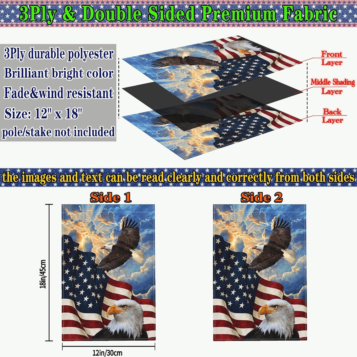 Bandera jardín doble cara 12x18pulg águila americana