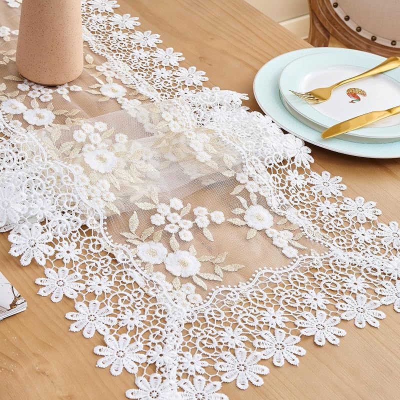Camino mesa encaje floral marfil 16x36pulg para boda fiesta