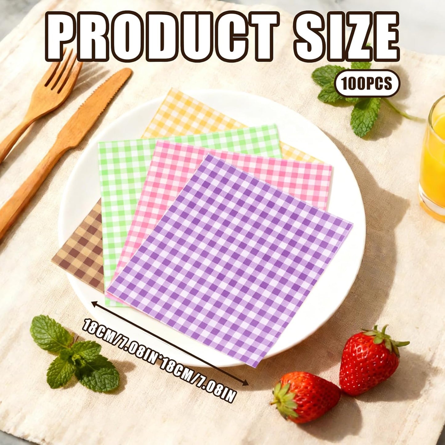 100 Hojas Papel Encerado Cuadros 5 Colores 7.1x7.1pulg
