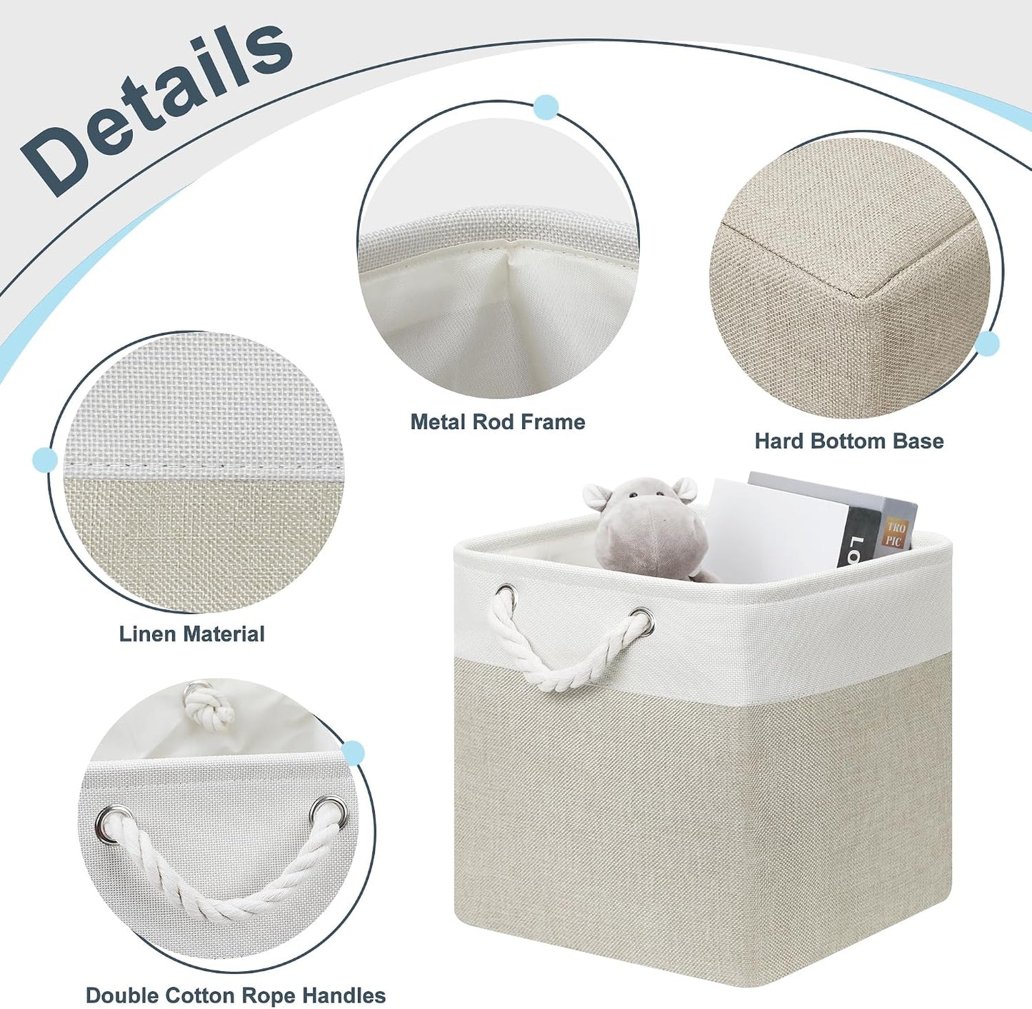 Cubos almacenamiento 11x11 plegables tela con asas algodón