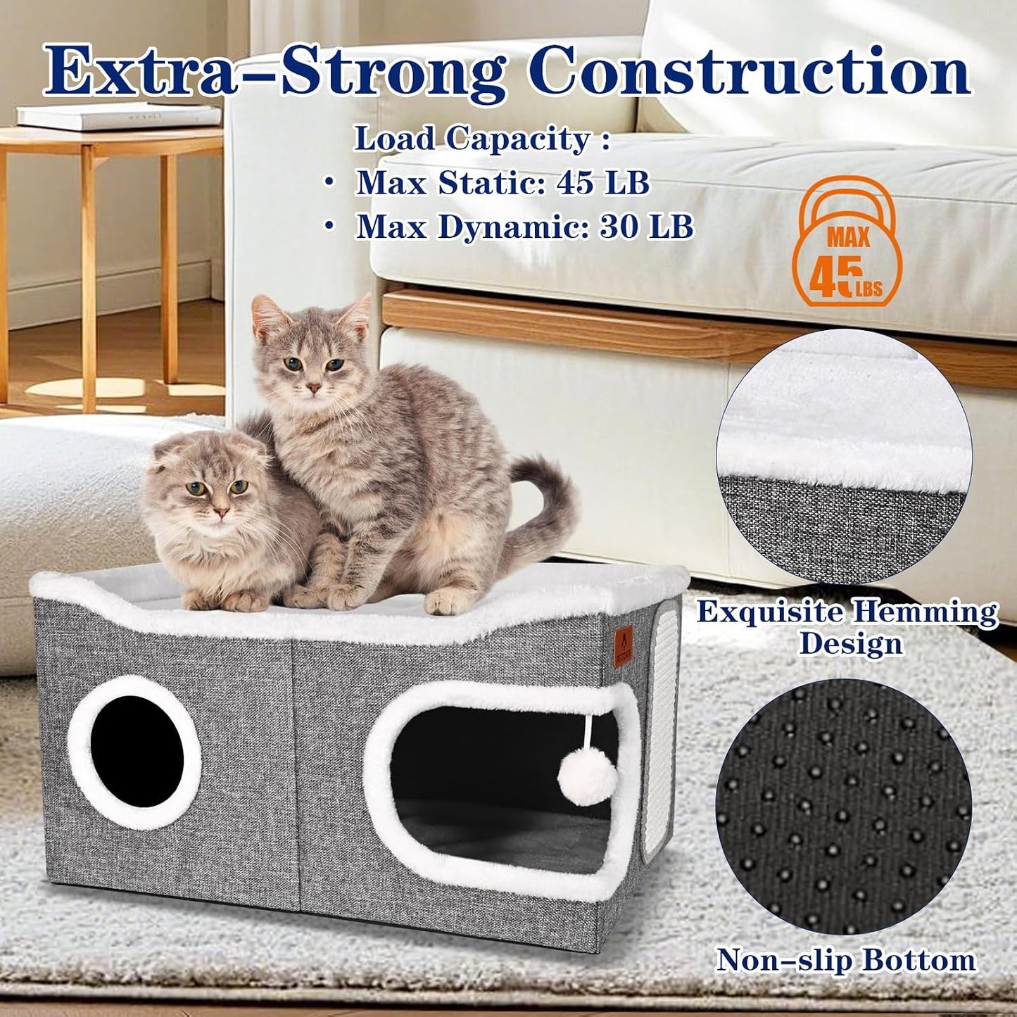 Cama para gatos extra grande con rascador y pelota esponjosa