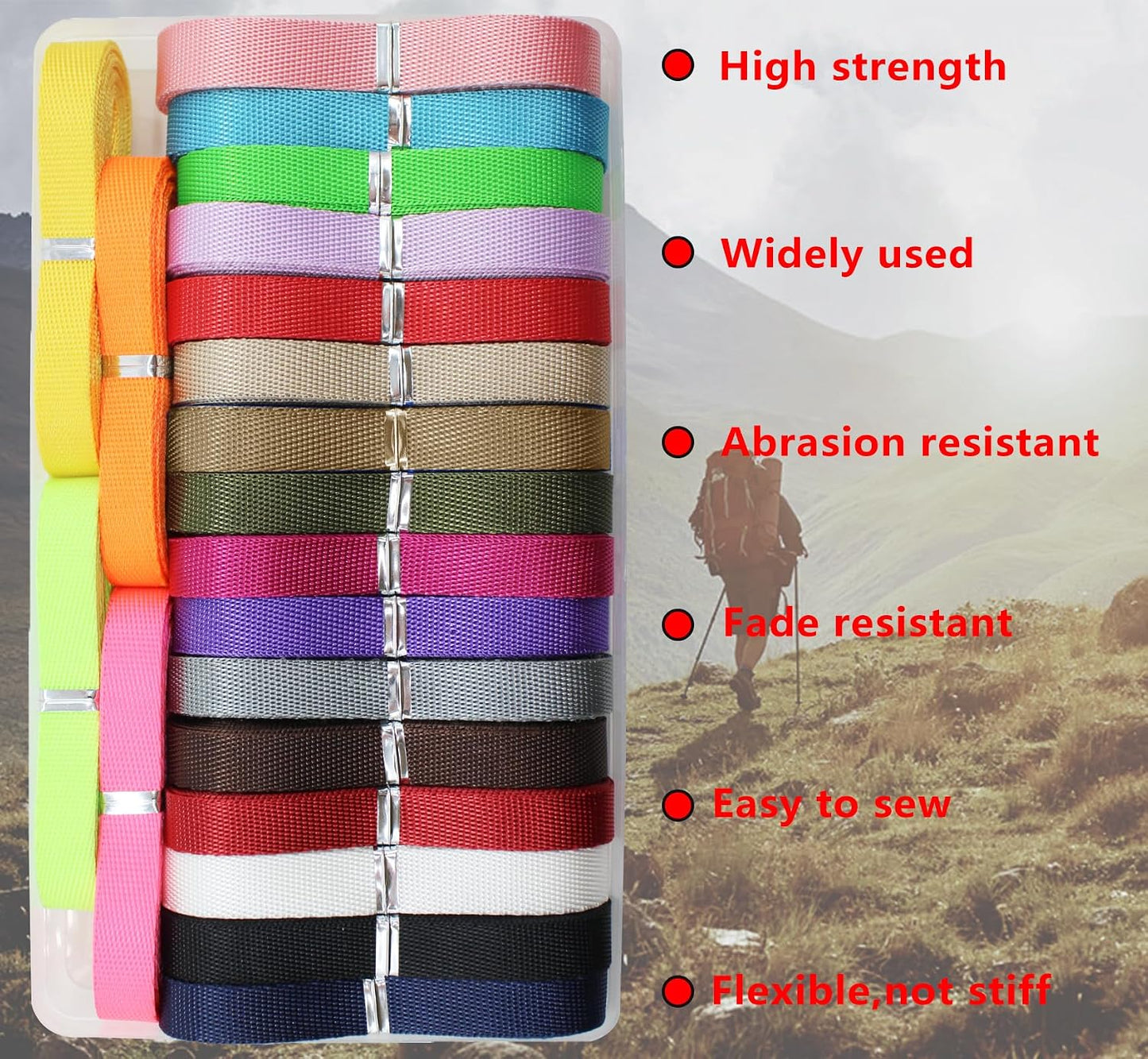 Correa nailon 3/8pulg plana para bolso y collares mascotas