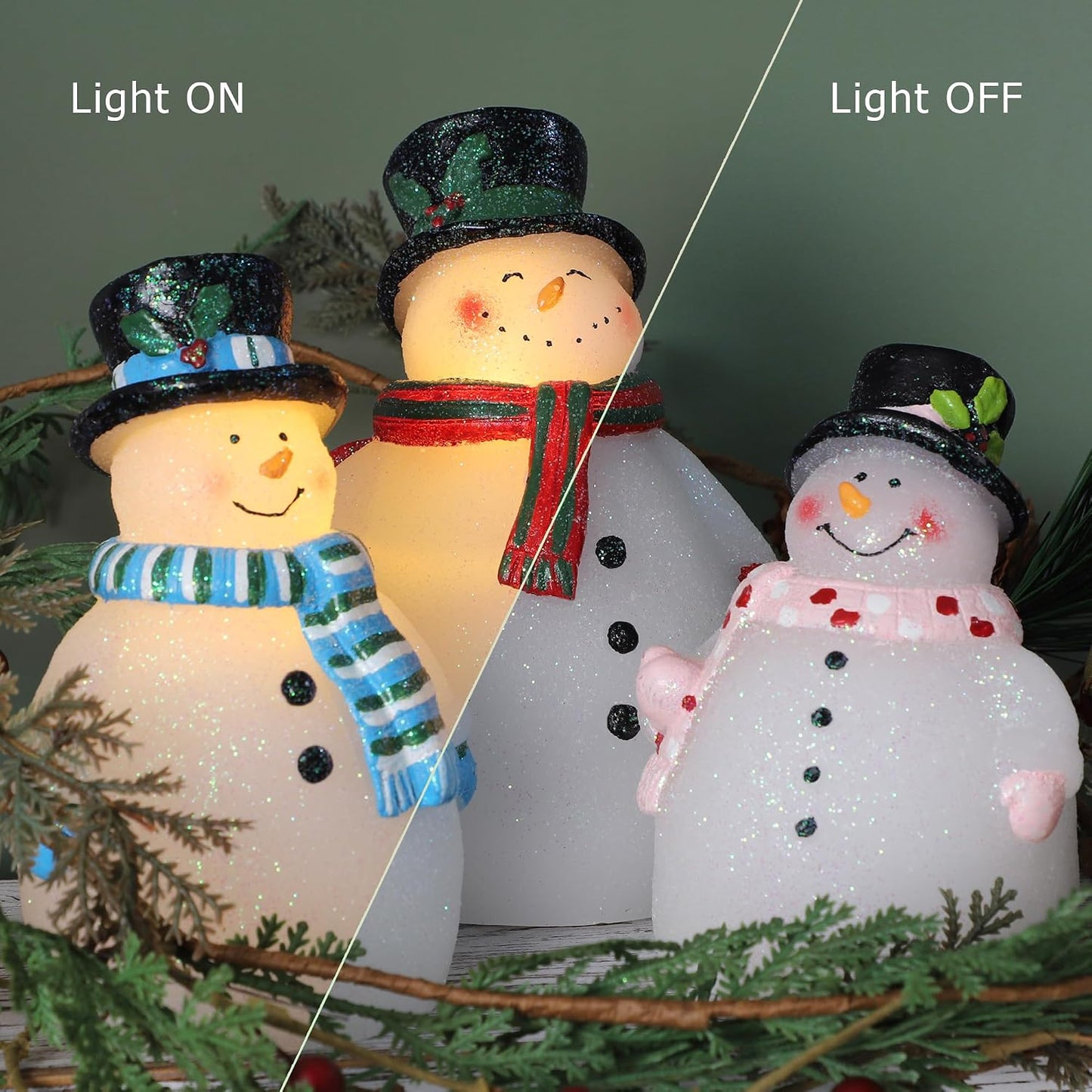 Velas LED sin llama Navidad con muñeco nieve tallado a mano