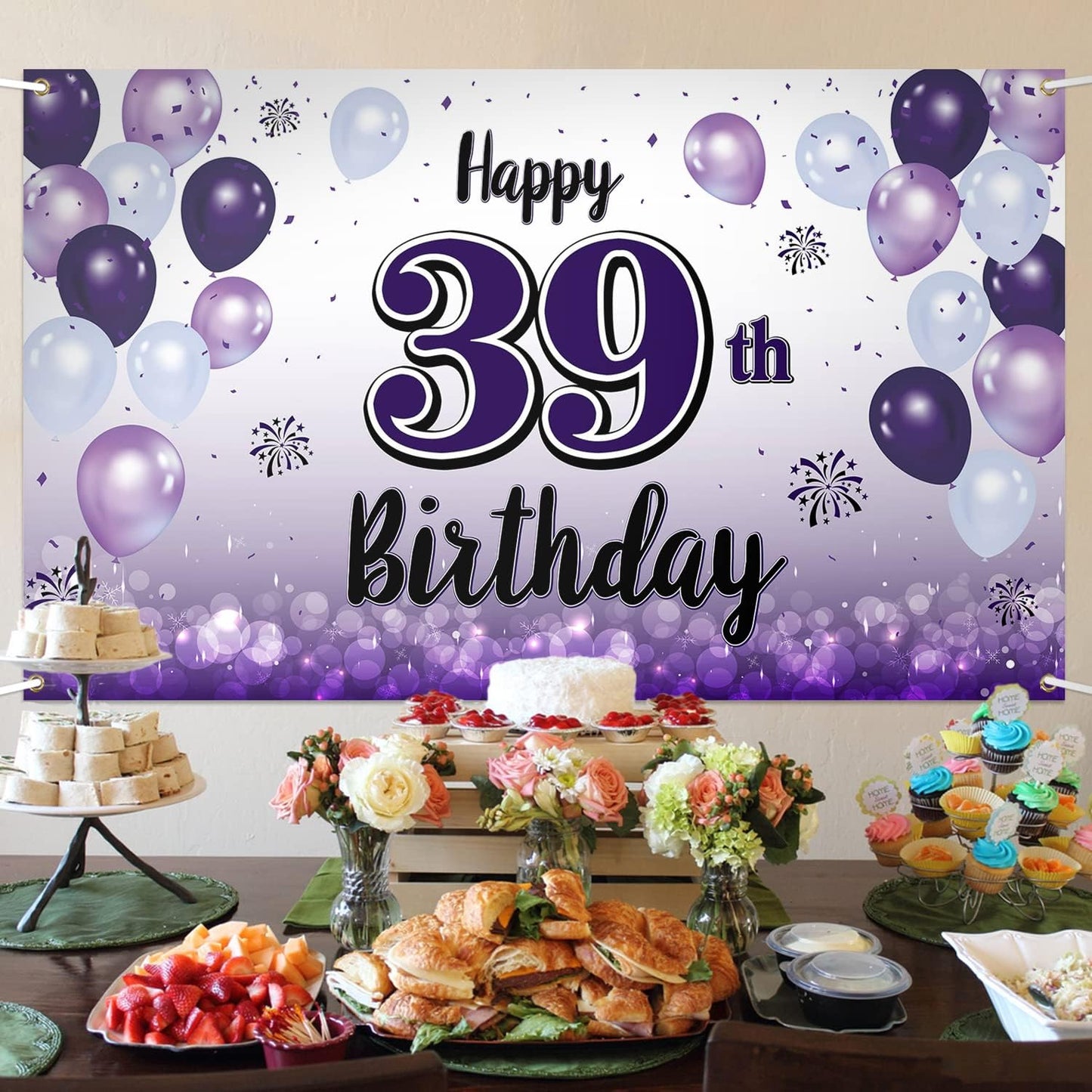 Decoración cumpleaños 39 años globo morado grande