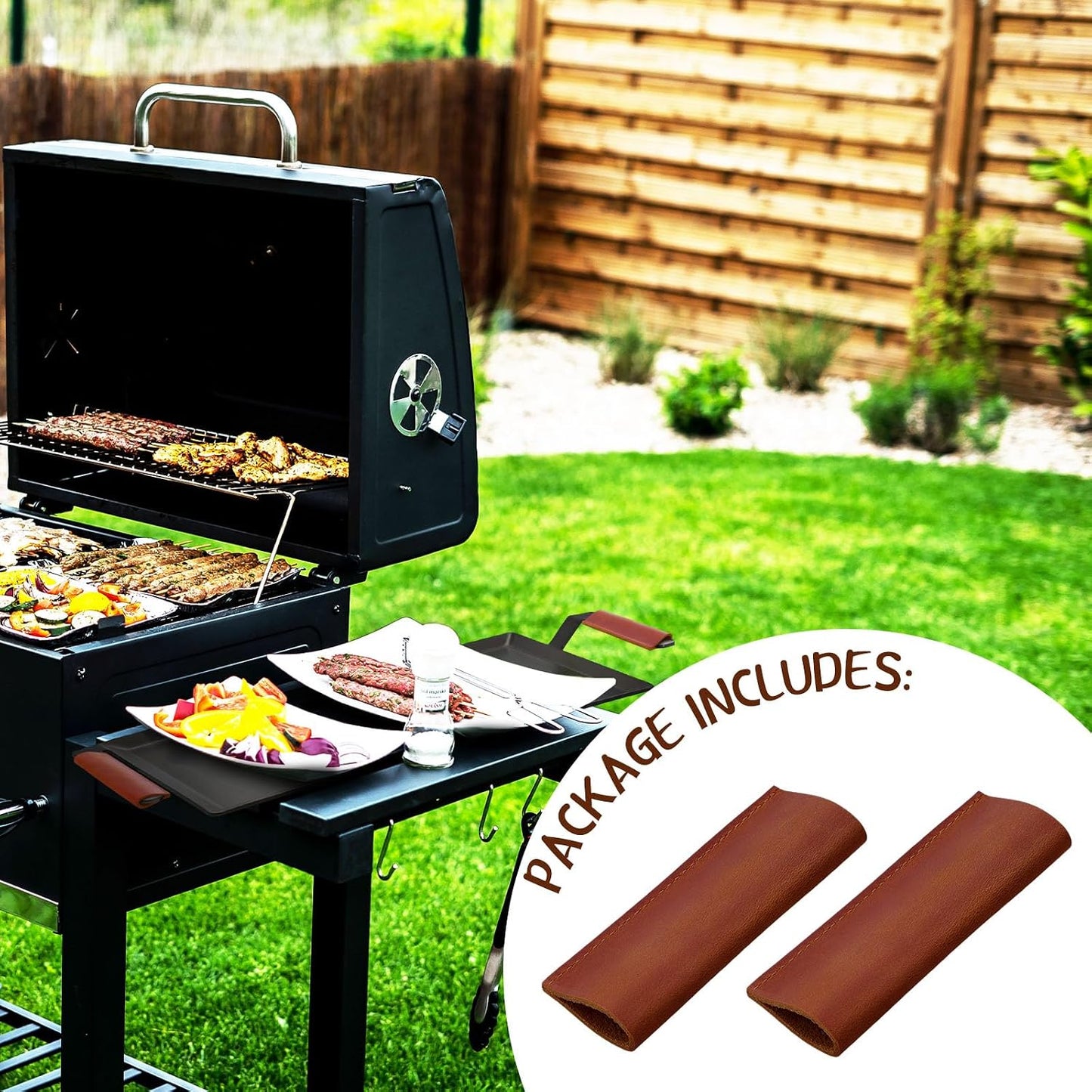 Set 2 Fundas Asas Cuero para Parrilla Hierro Fundido