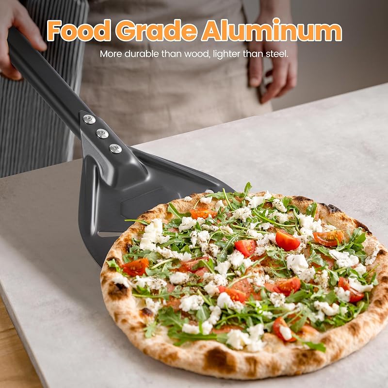 Pala Giratoria Pizza 6pulg Mango Largo Perforada Aluminio