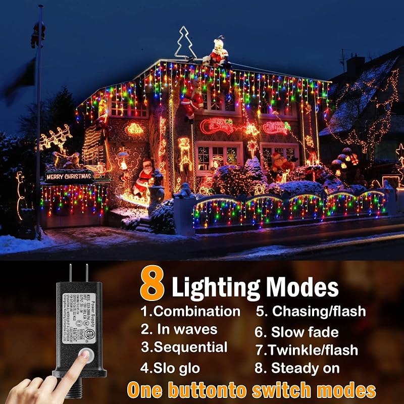 Cortina luces Navidad 800 LED 65.6pies 8 modos multicolor