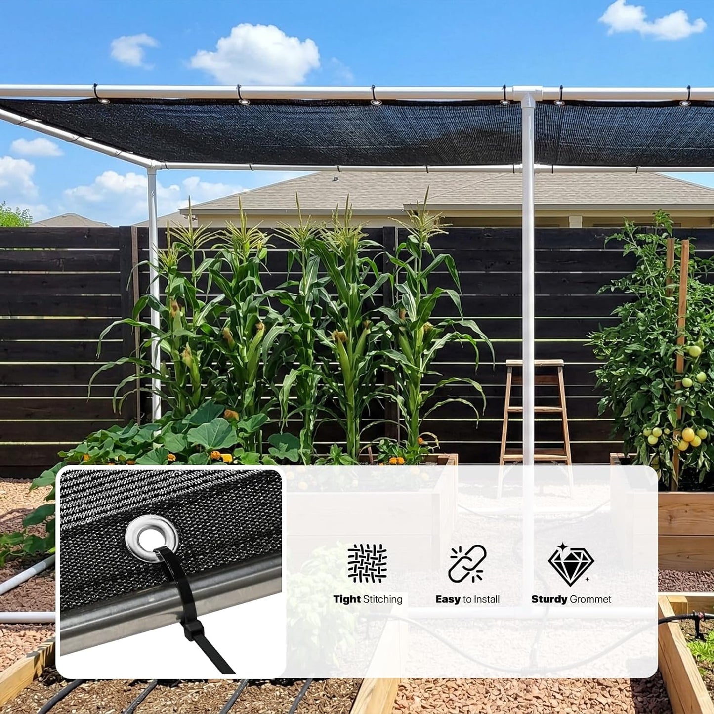 Tela sombra 30% negra malla 16x16ft UV resistente