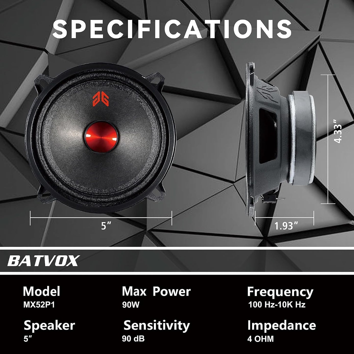 Altavoz 5" 160W 4ohm tapa antipolvo roja auto