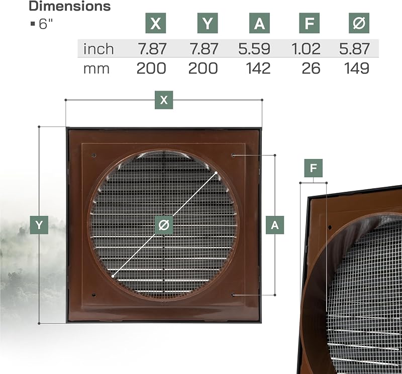 4 Cubiertas ventilación baño 8x8 negra 150