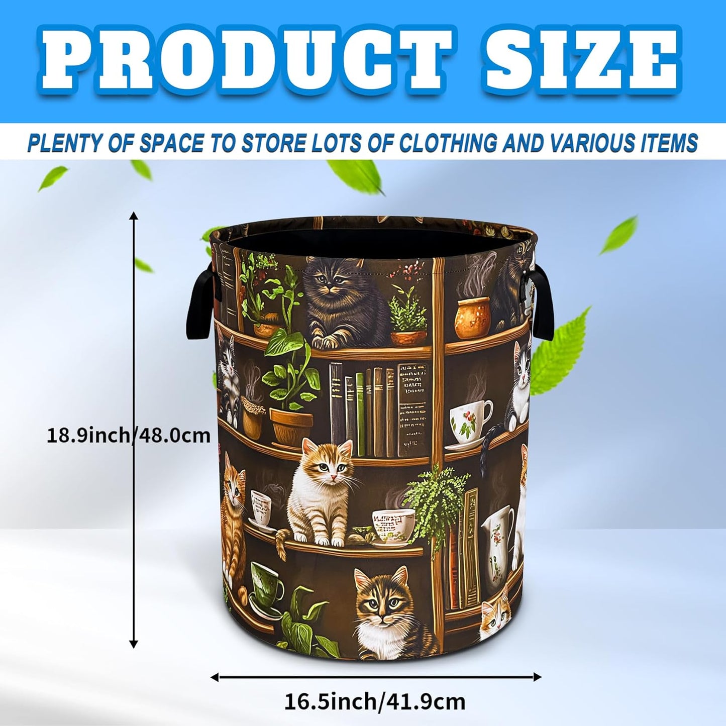 Cesta ropa sucia gato tela Oxford asa plegable 18.9x16.5pulg