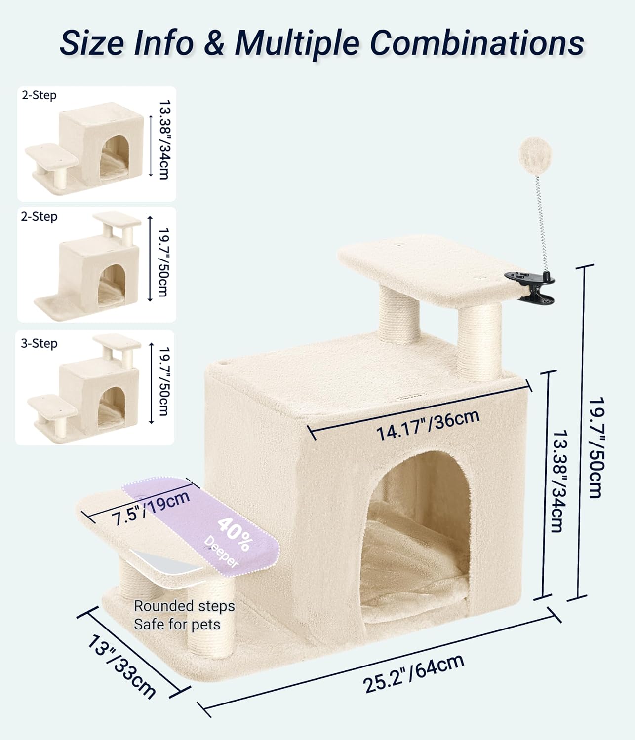 Escalera para mascotas con poste rascador gatos beige