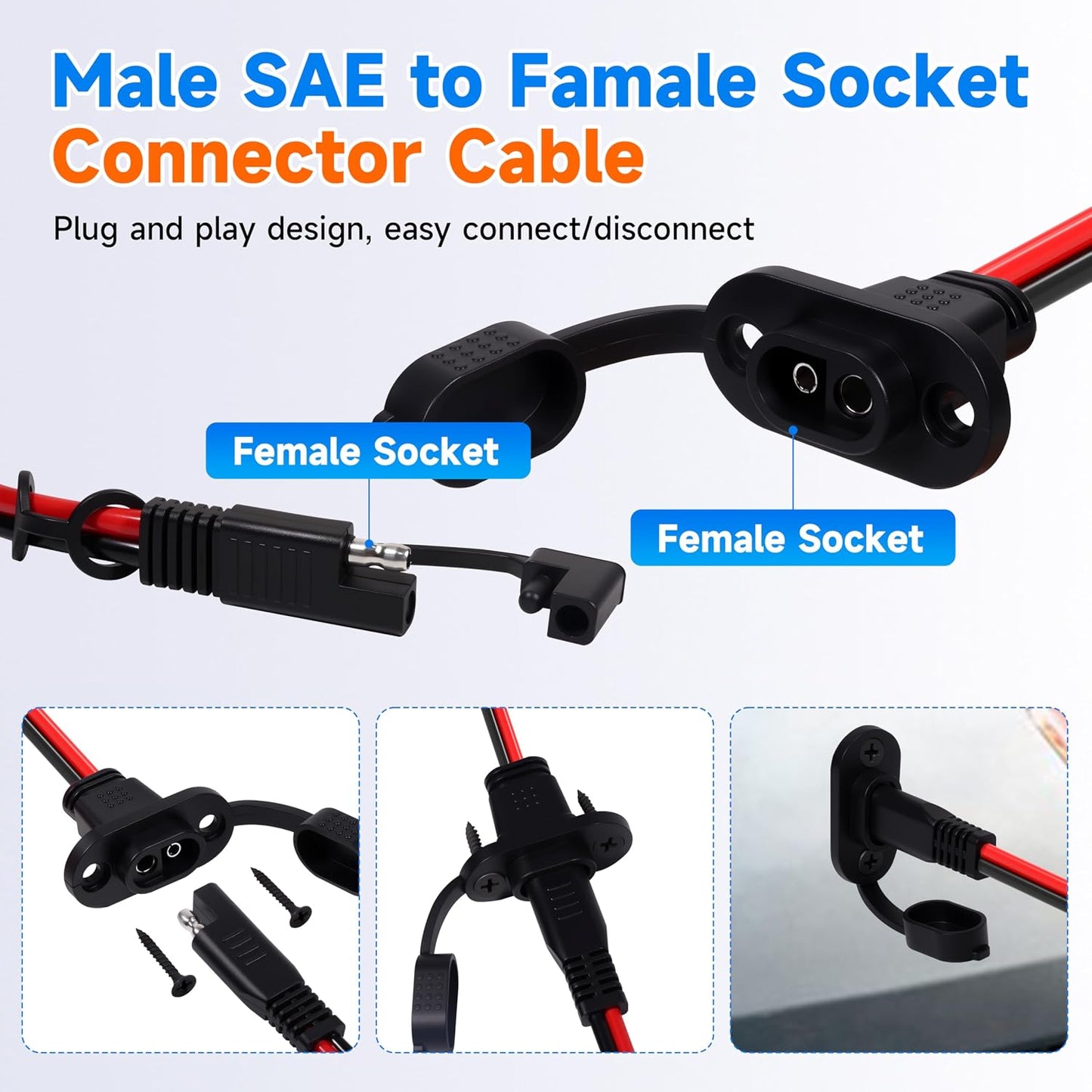 Arnés conector rápido SAE 2" 12AWG para panel solar