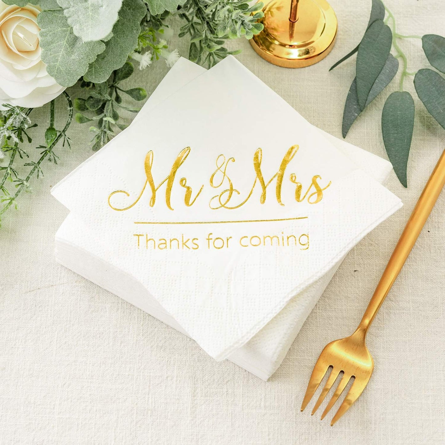 Servilletas Mr and Mrs Gold para Boda Ducha 100pzas 3 Capas