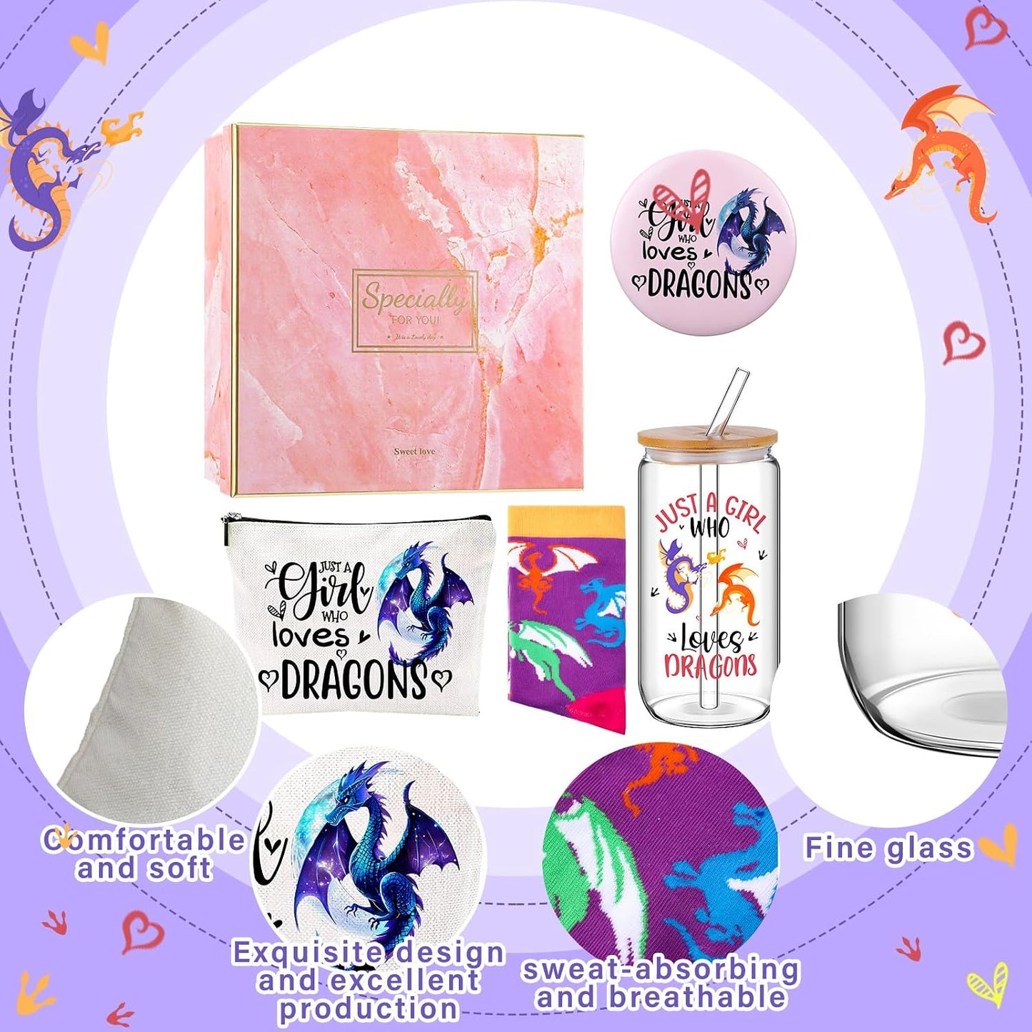 5 Pzas Vaso Vidrio 16oz con Tapa Pajita Espejo Bolsa Maquillaje