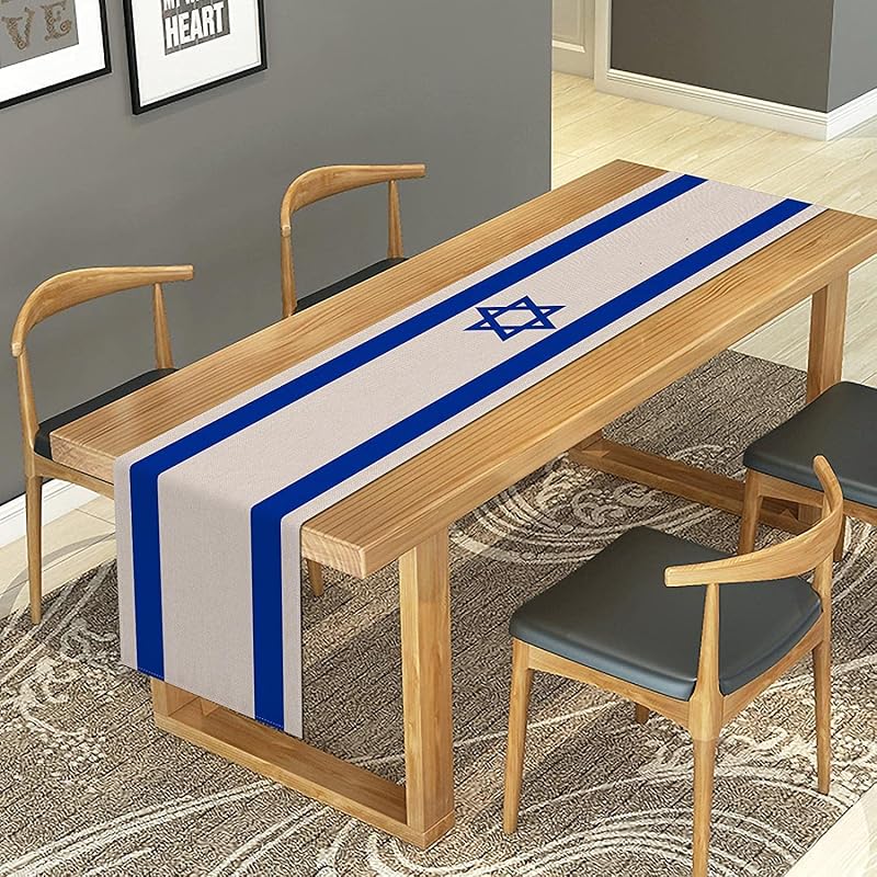 Camino mesa lino bandera Israel decoración judía 13x108pulg