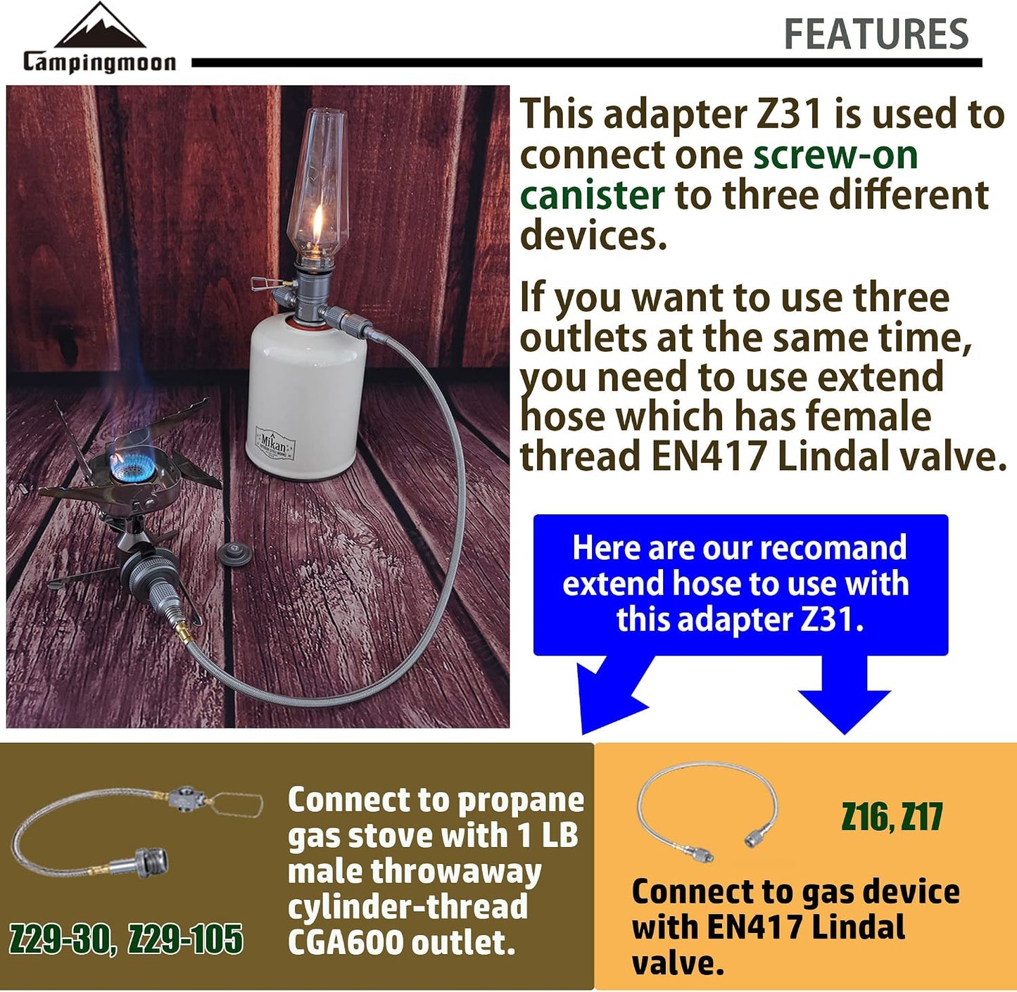 Adaptador estufa camping 3 salidas para Lindal Z31