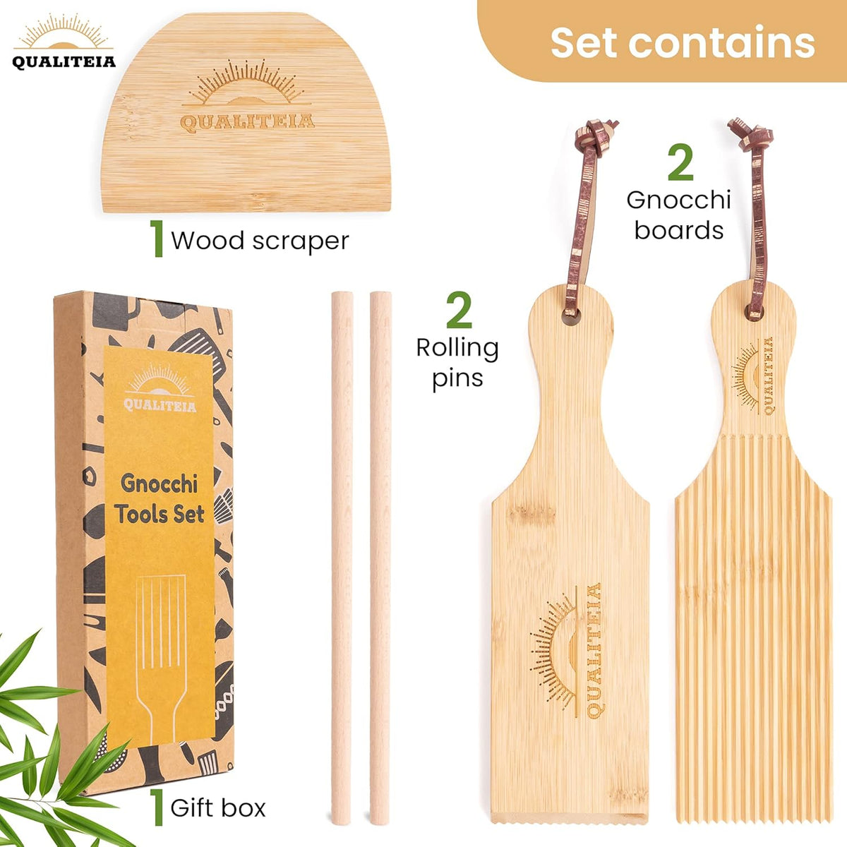 Juego 4 tablas ñoquis paletas rodillos cortador pasta bambú