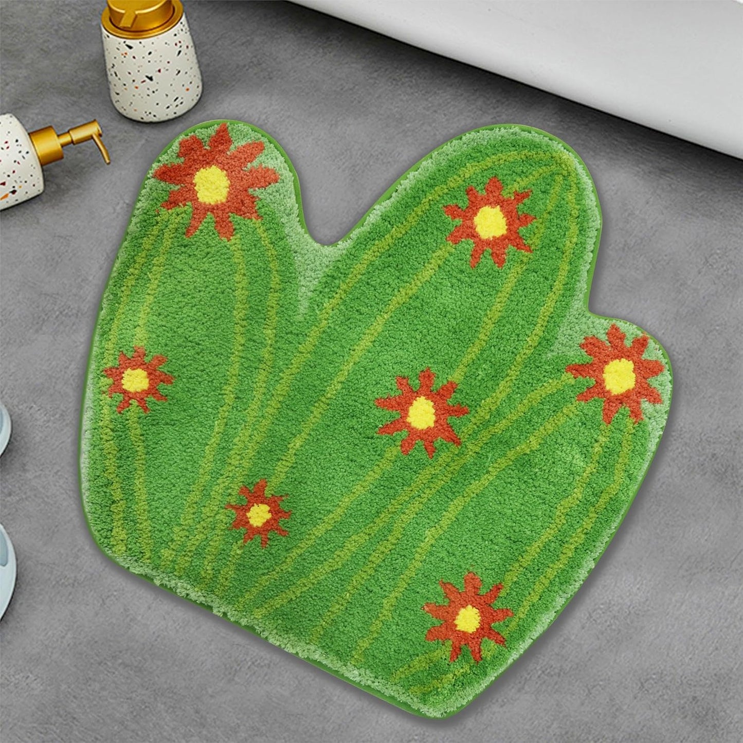 Alfombra baño antiderrap cactus verde decoración hogar