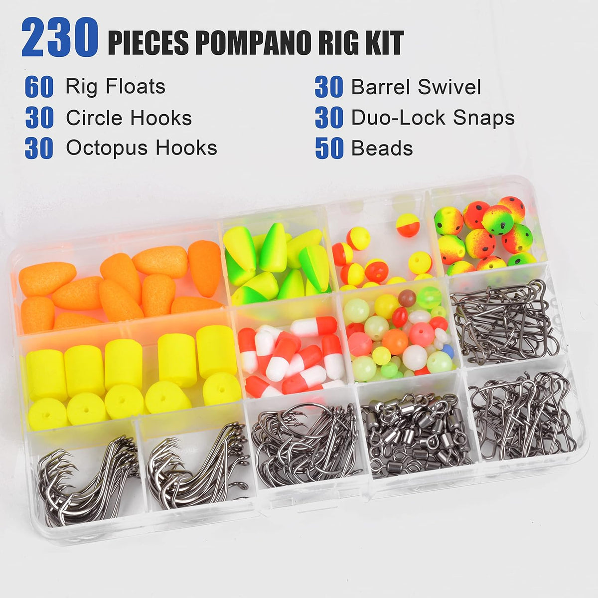 Kit Pompano 230 aparejos surf con flotadores ganchos circulares