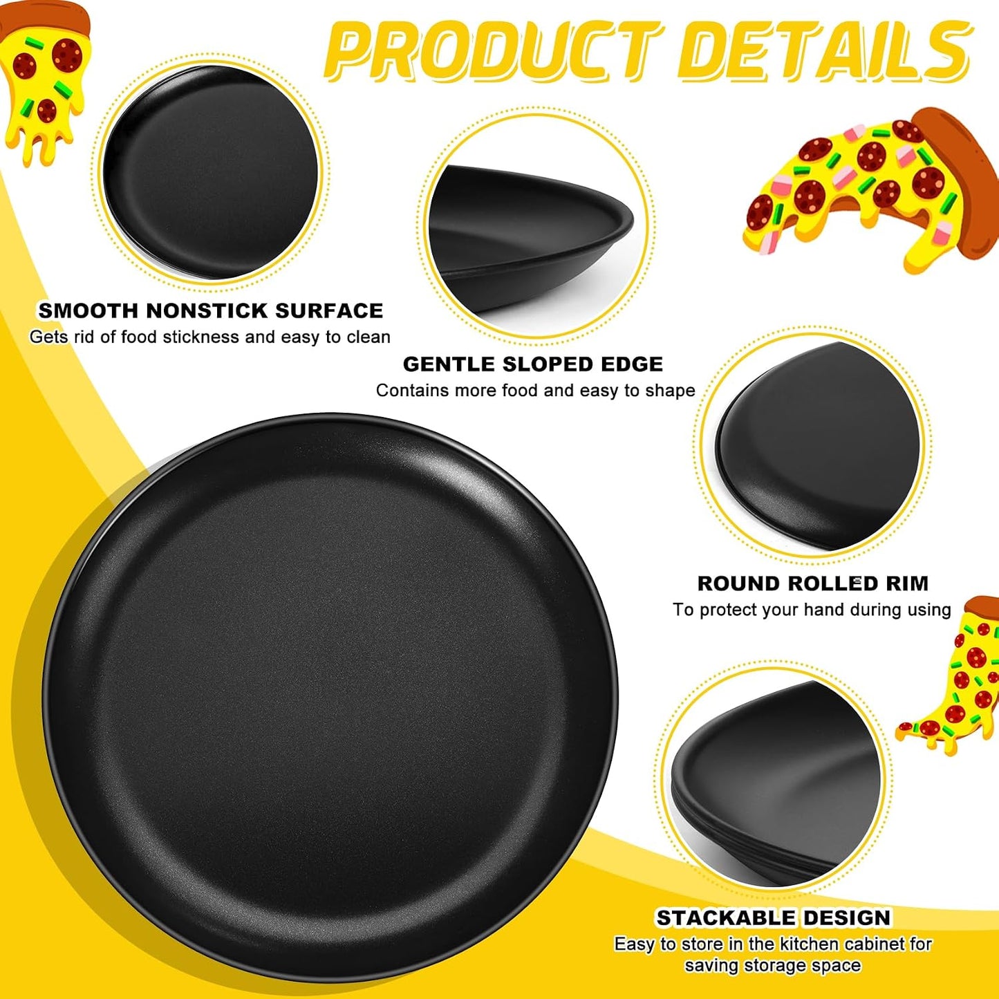 3 Pzas Plato Pizza Acero Inox para Horno Negro