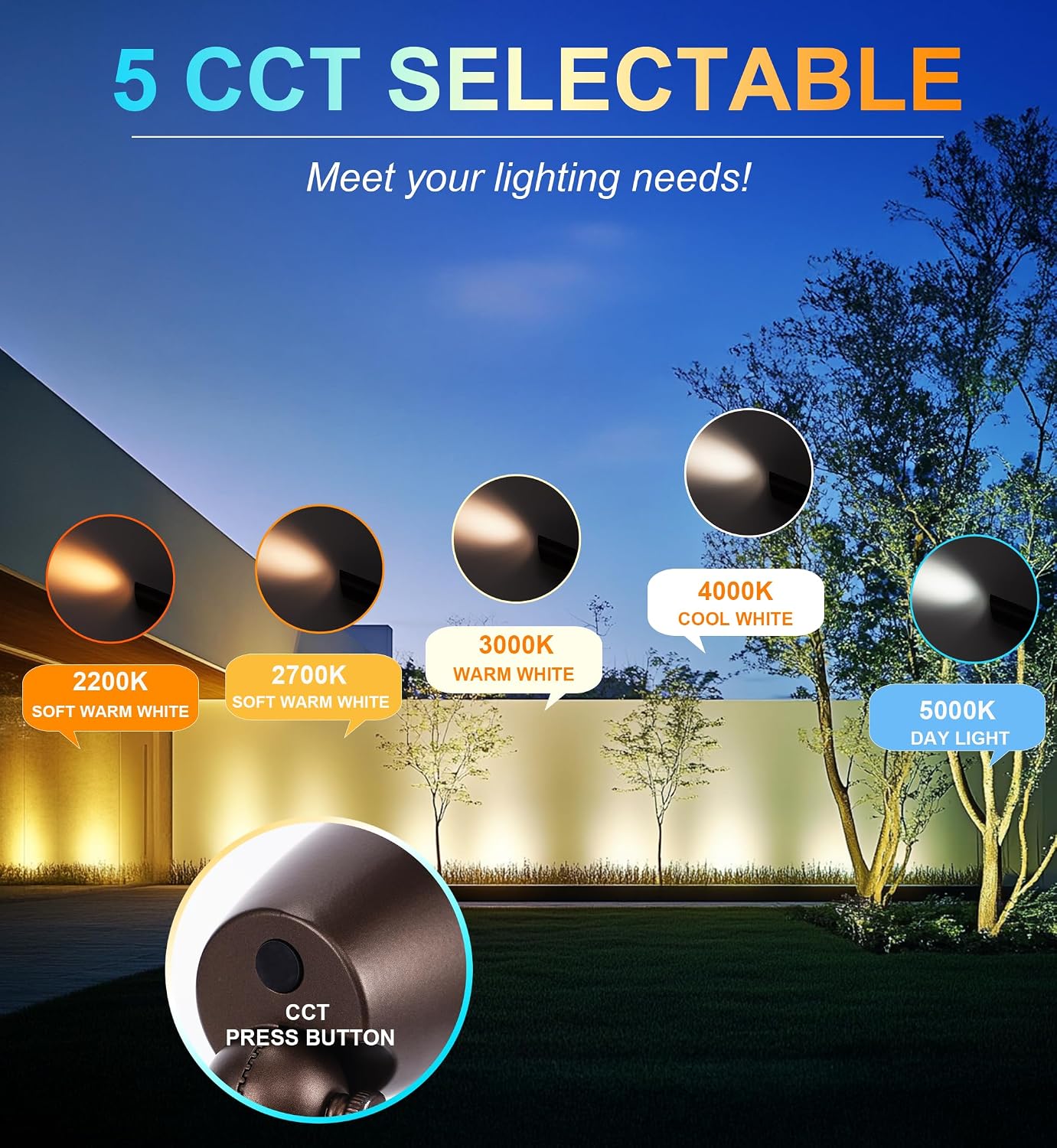 Luz LED exterior 9W 5CCT 12V con soporte impermeable