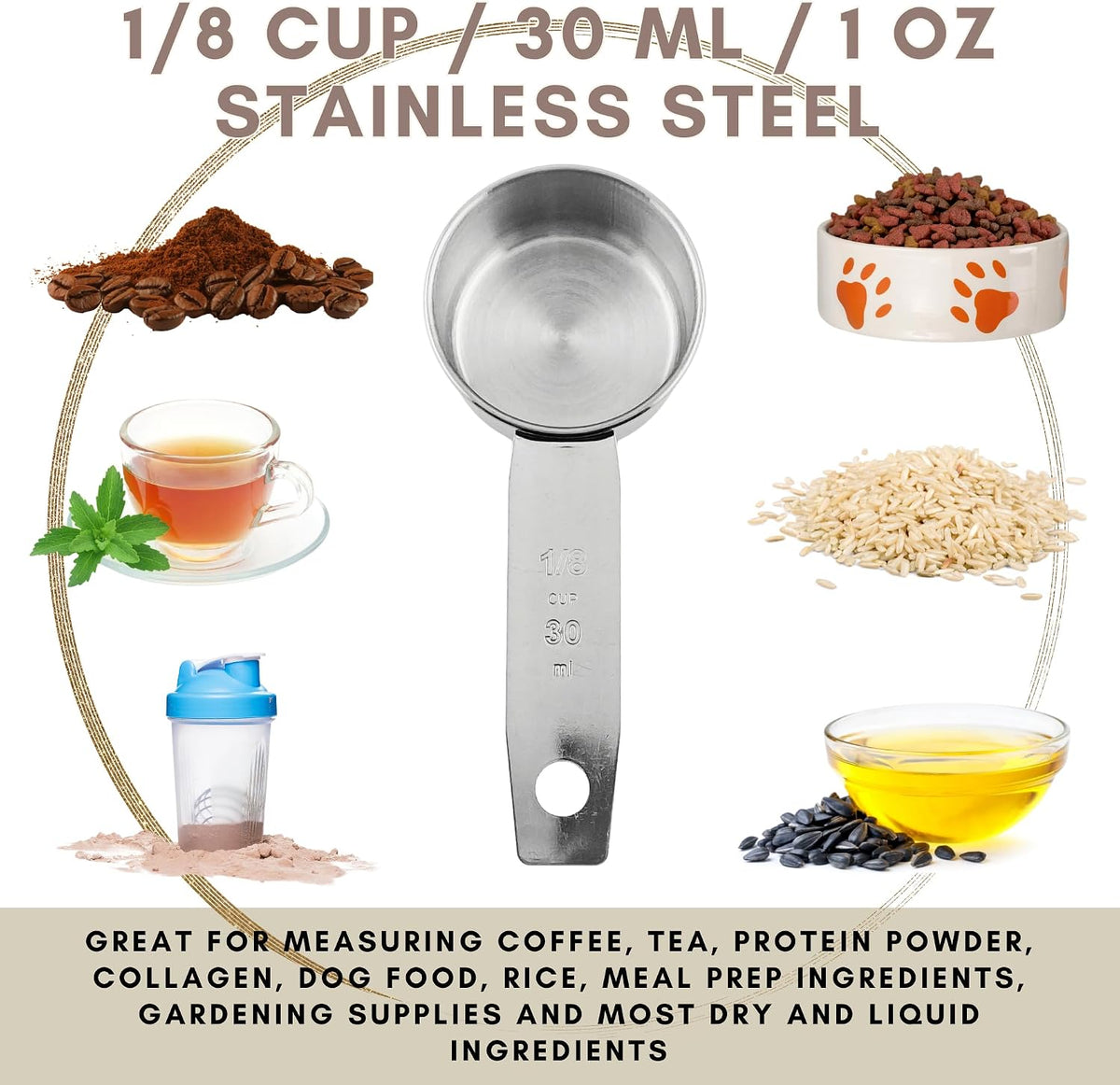 Taza medidora acero inox 30ml 1/8 taza para café
