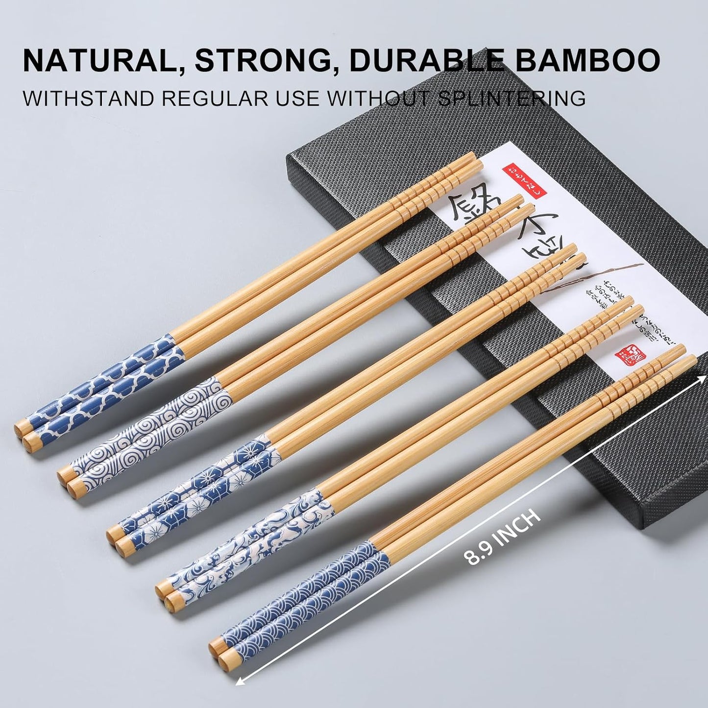 10 Pzas Palillos Bambú Reutilizables Estilo Japonés 8.8pulg