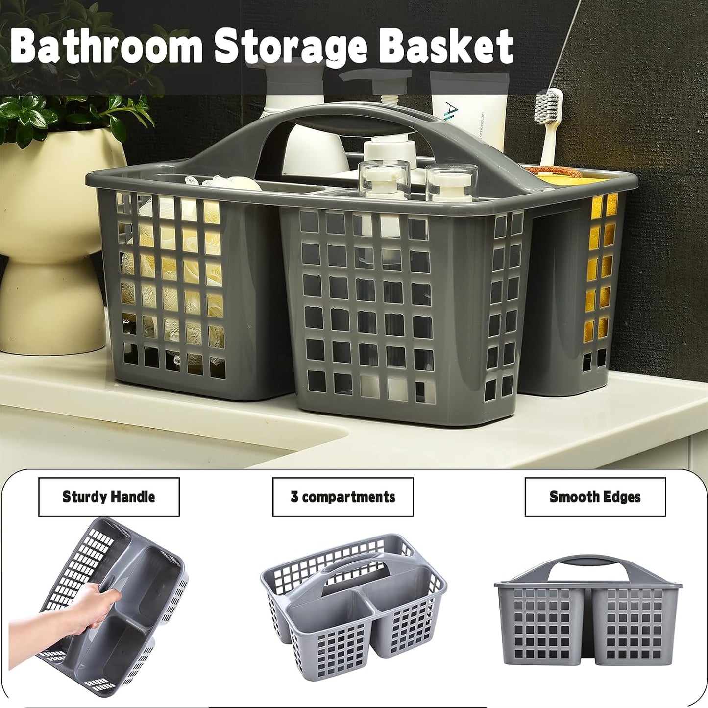 Cesta ducha plástico 3 compartimentos organiz. gris