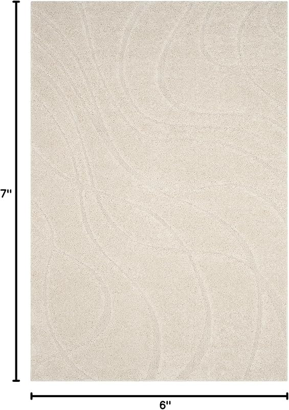 Alfombra Shag 5'3x7'6 color crema no pelusa sala