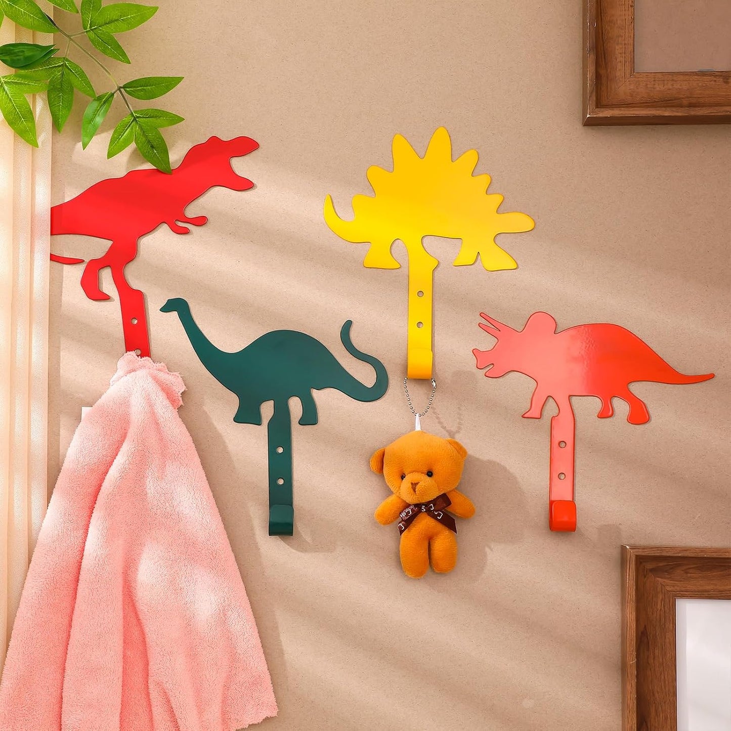 4 Ganchos Pared Dinosaurio Metal Decoración Baño Aula