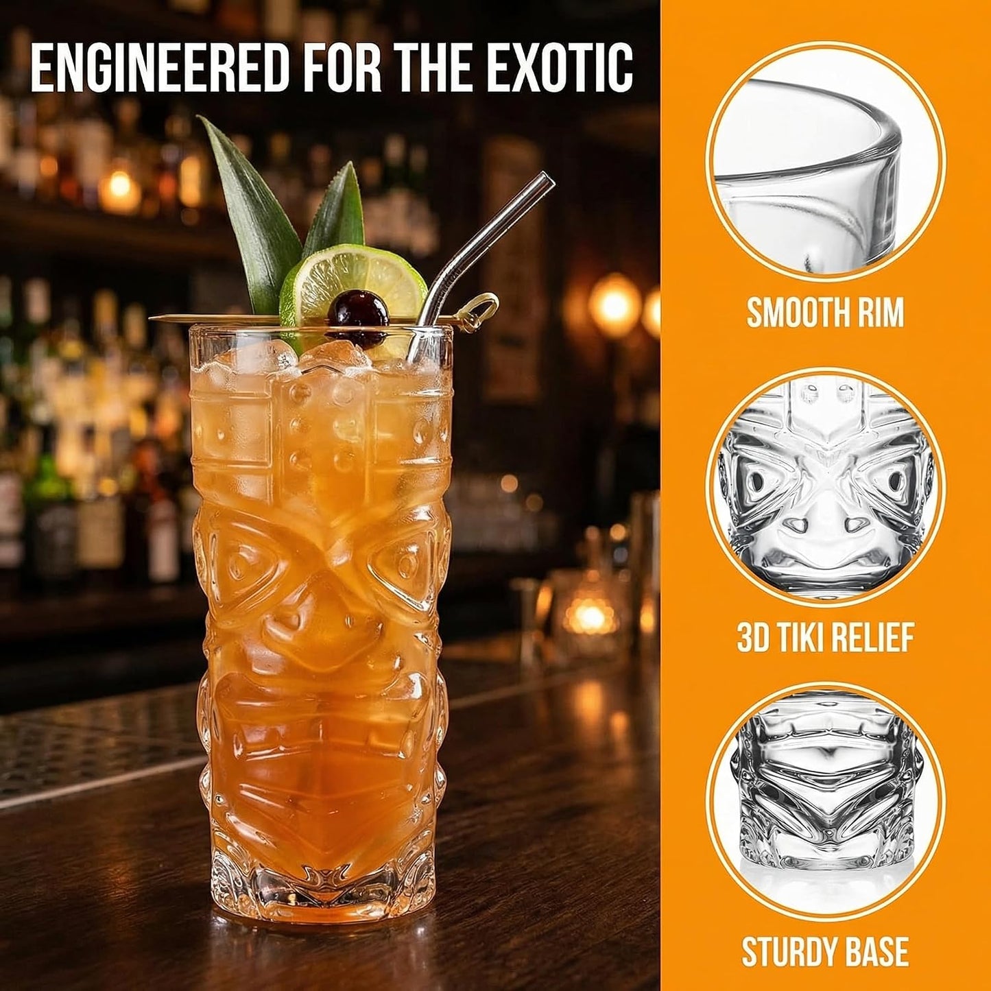 6 Vasos Tiki 14oz para Mai Tai y Cócteles Halloween